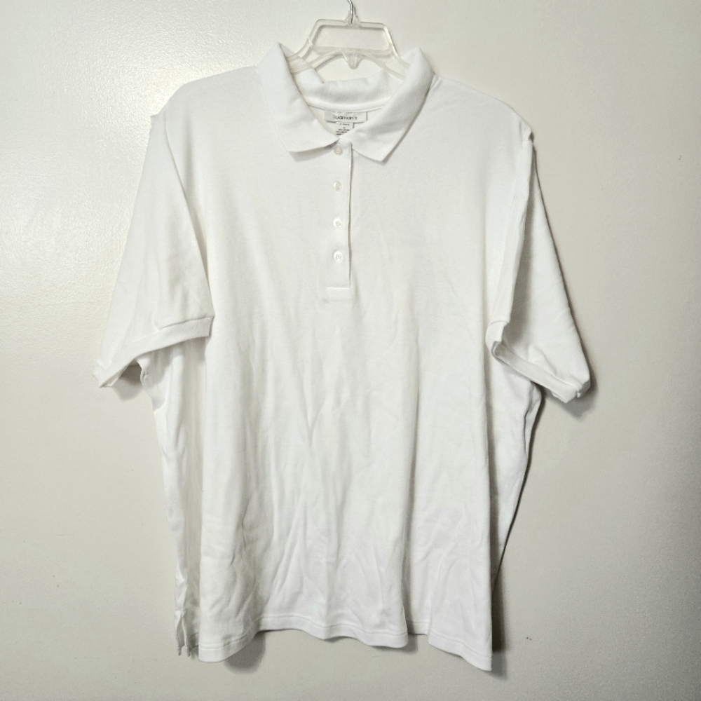 Roaman's NWOT Women's Plus Size 3X White Polo Short Sleeve Shirt Knit Collar